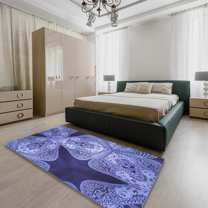 Patterned Sky Blue Rug in a Bedroom, pat2040blu