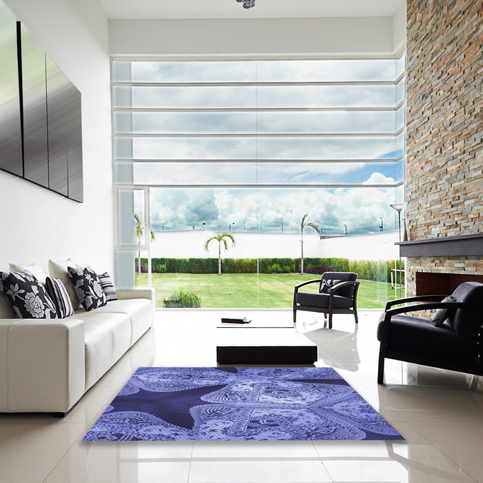 Machine Washable Transitional Sky Blue Rug in a Kitchen, wshpat2040blu