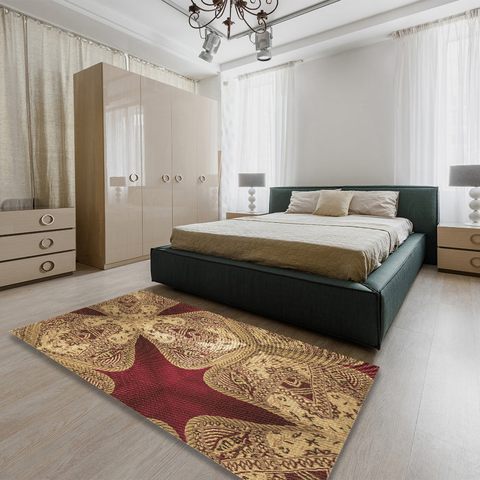Patterned Golden Gold Rug in a Bedroom, pat2040brn