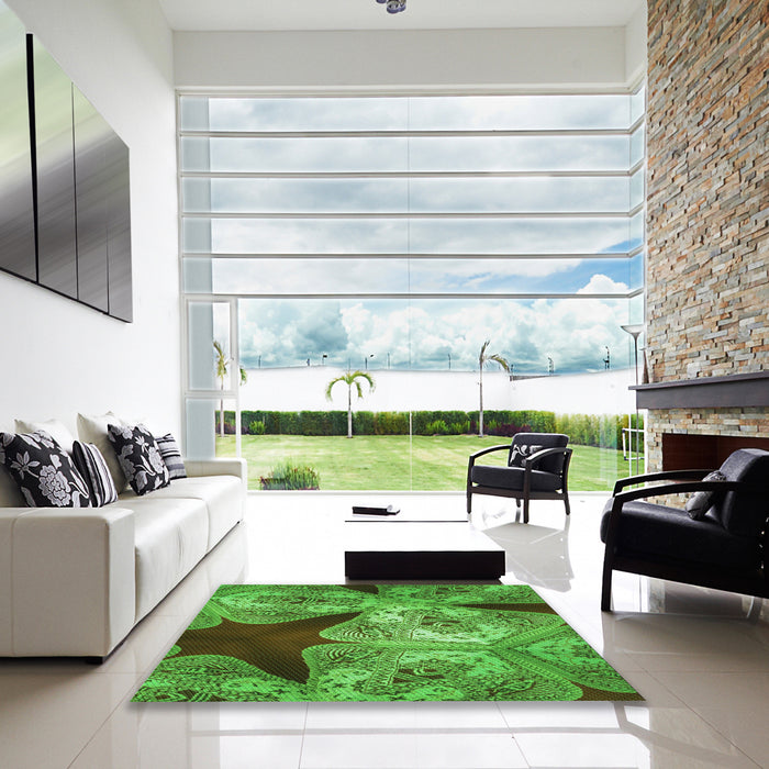 Machine Washable Transitional Neon Green Rug in a Kitchen, wshpat2040grn