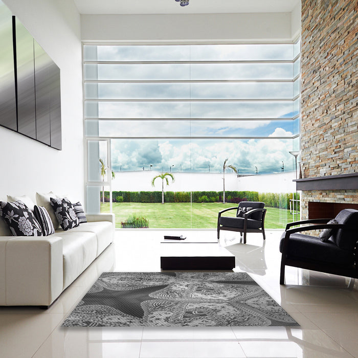 Machine Washable Transitional Dark Gray Rug in a Kitchen, wshpat2040gry