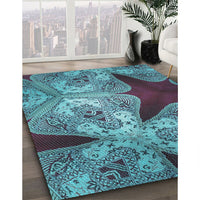 Patterned Bright Turquoise Blue Rug, pat2040lblu