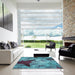 Square Patterned Bright Turquoise Blue Rug in a Living Room, pat2040lblu