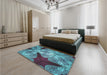 Patterned Bright Turquoise Blue Rug in a Bedroom, pat2040lblu