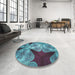 Round Patterned Bright Turquoise Blue Rug in a Office, pat2040lblu