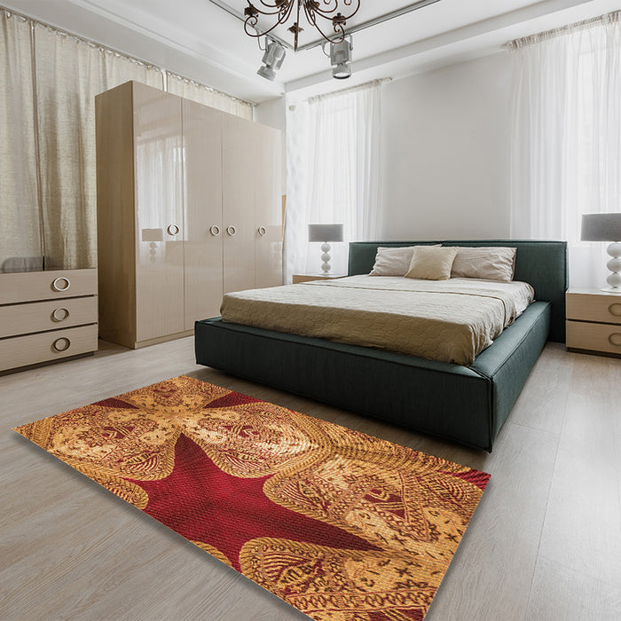 Patterned Orange Rug in a Bedroom, pat2040org