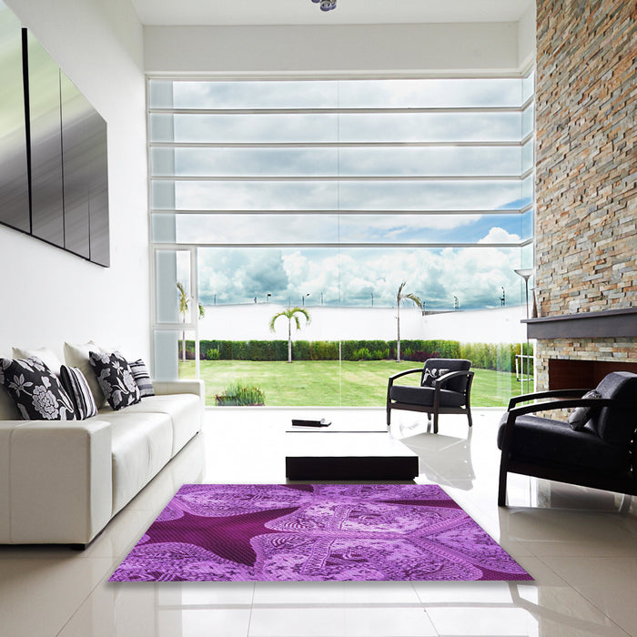 Machine Washable Transitional Purple Rug in a Kitchen, wshpat2040pur