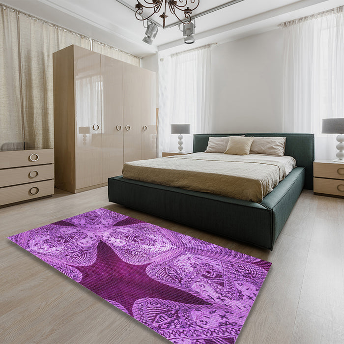 Patterned Purple Rug in a Bedroom, pat2040pur