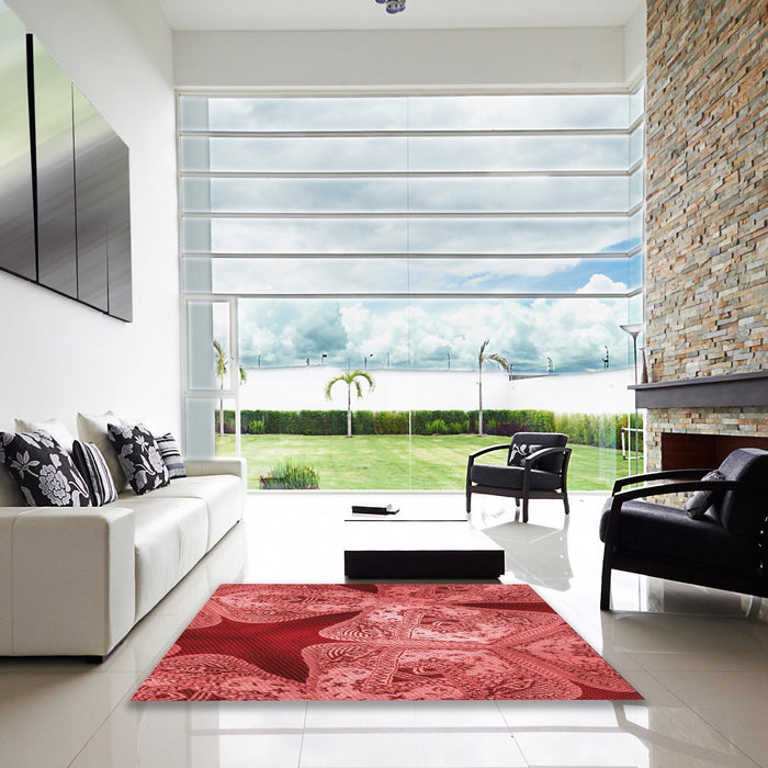 Machine Washable Transitional Red Rug in a Kitchen, wshpat2040rd