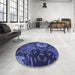 Round Patterned Lapis Blue Rug in a Office, pat2041blu