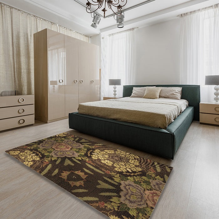 Patterned Light Brown Rug in a Bedroom, pat2041brn