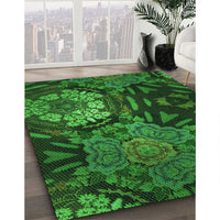 Patterned Deep Emerald Green Rug, pat2041grn