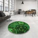 Round Patterned Deep Emerald Green Rug in a Office, pat2041grn