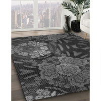 Patterned Charcoal Black Rug, pat2041gry