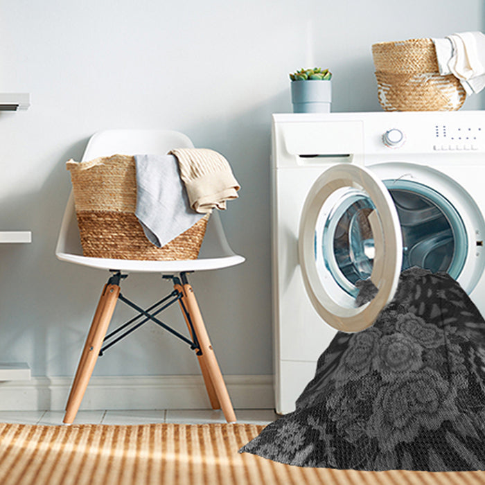 Machine Washable Transitional Charcoal Black Rug in a Washing Machine, wshpat2041gry