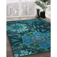 Patterned Deep-Sea Blue Rug, pat2041lblu