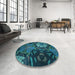 Round Patterned Deep-Sea Blue Rug in a Office, pat2041lblu