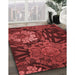 Patterned Crimson Red Rug in Family Room, pat2041rd