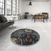 Round Patterned Charcoal Black Novelty Rug in a Office, pat2041