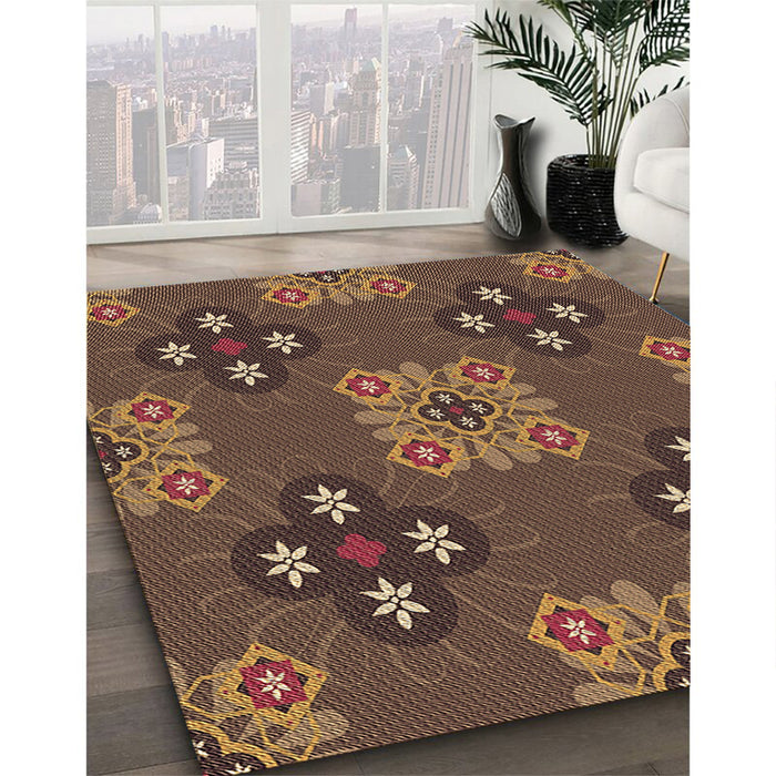 Machine Washable Transitional Red Brown Rug in a Family Room, wshpat2042brn