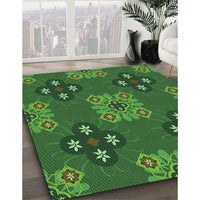 Patterned Deep Emerald Green Rug, pat2042grn