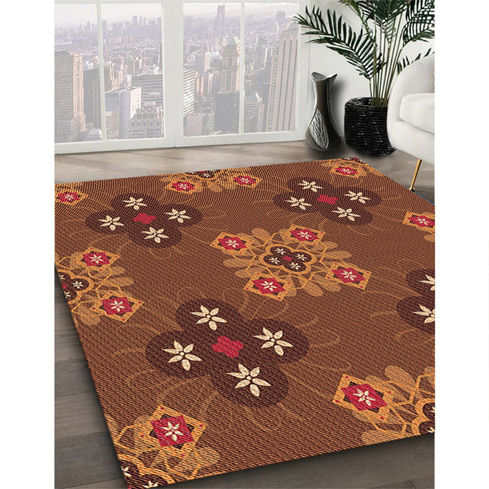 Patterned Orange Rug in Family Room, pat2042org