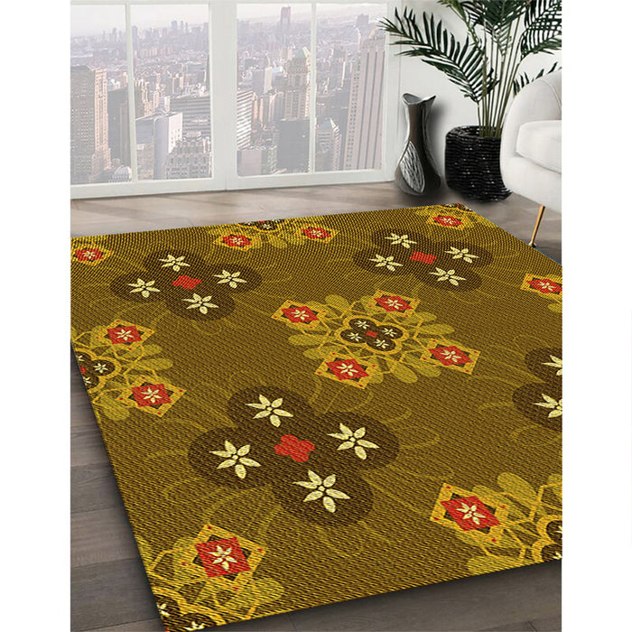 Patterned Red Brown Rug in Family Room, pat2042yw