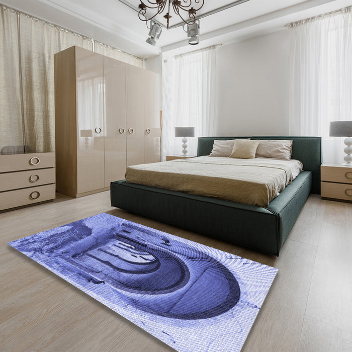 Round Machine Washable Transitional Sky Blue Rug in a Office, wshpat2043blu