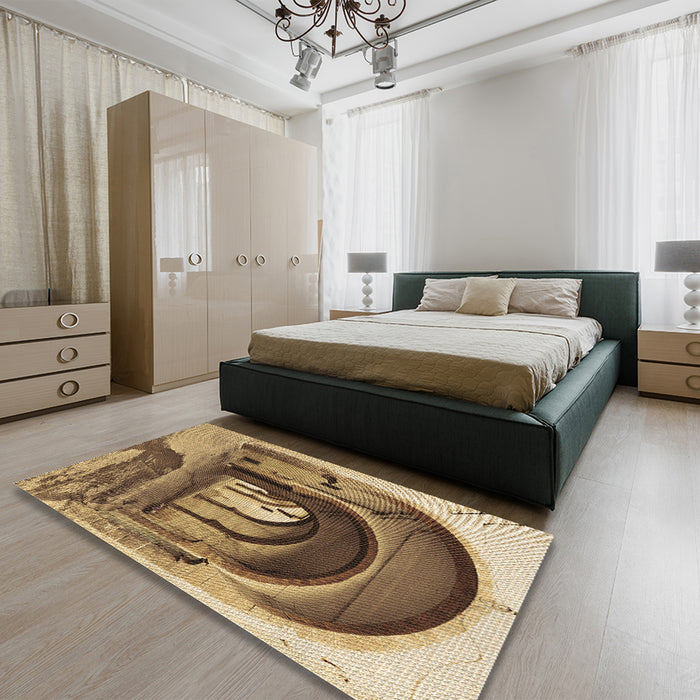 Patterned Saddle Brown Rug in a Bedroom, pat2043brn