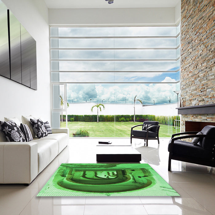 Square Patterned Green Rug in a Living Room, pat2043grn