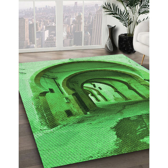 Patterned Green Rug in Family Room, pat2043grn