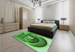 Patterned Green Rug in a Bedroom, pat2043grn