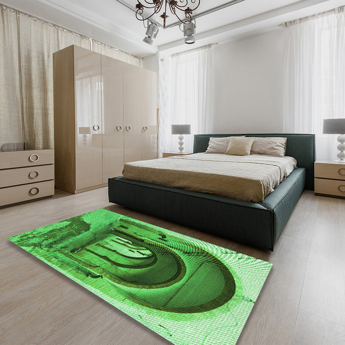 Patterned Green Rug in a Bedroom, pat2043grn