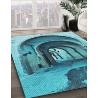 Patterned Teal Green Rug, pat2043lblu