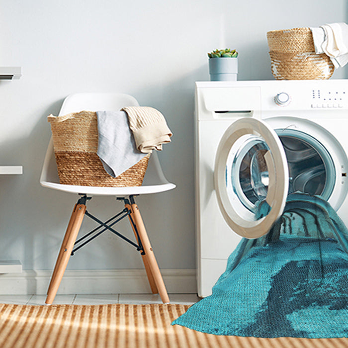 Machine Washable Transitional Teal Green Rug in a Washing Machine, wshpat2043lblu