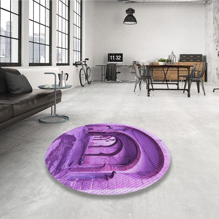 Round Patterned Violet Purple Rug in a Office, pat2043pur