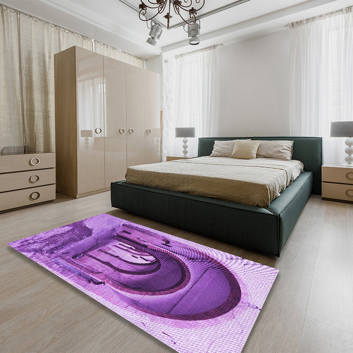 Round Machine Washable Transitional Violet Purple Rug in a Office, wshpat2043pur