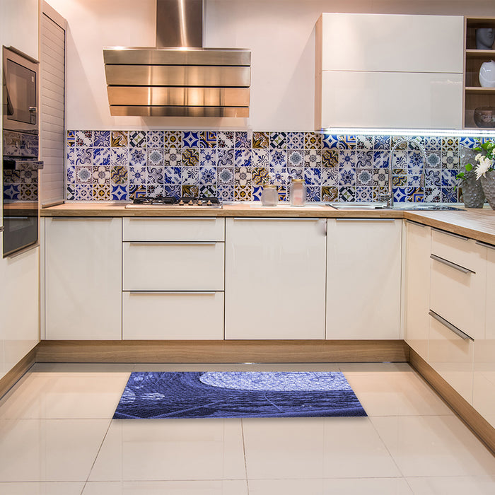 Patterned Sky Blue Rug in a Kitchen, pat2044blu