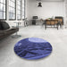 Round Patterned Sky Blue Rug in a Office, pat2044blu