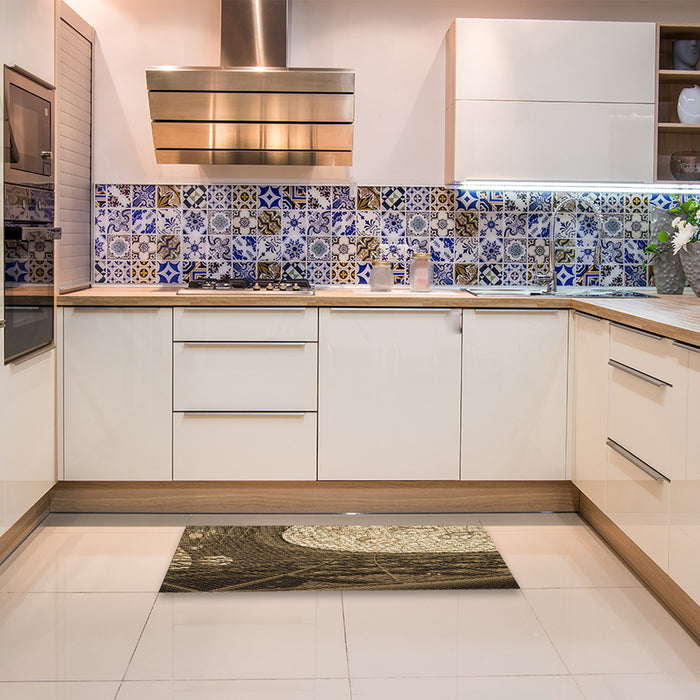 Patterned Peru Brown Rug in a Kitchen, pat2044brn