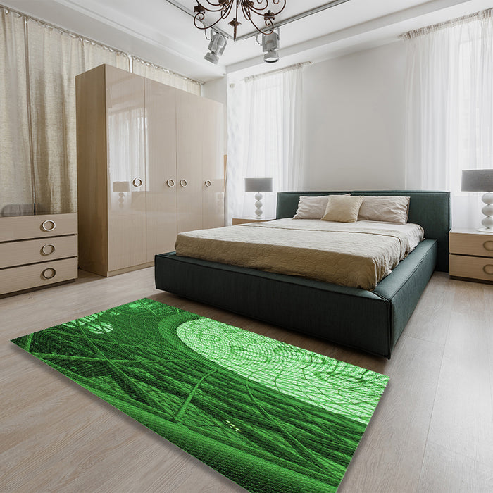 Patterned Deep Emerald Green Rug in a Bedroom, pat2044grn