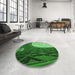 Round Patterned Deep Emerald Green Rug in a Office, pat2044grn