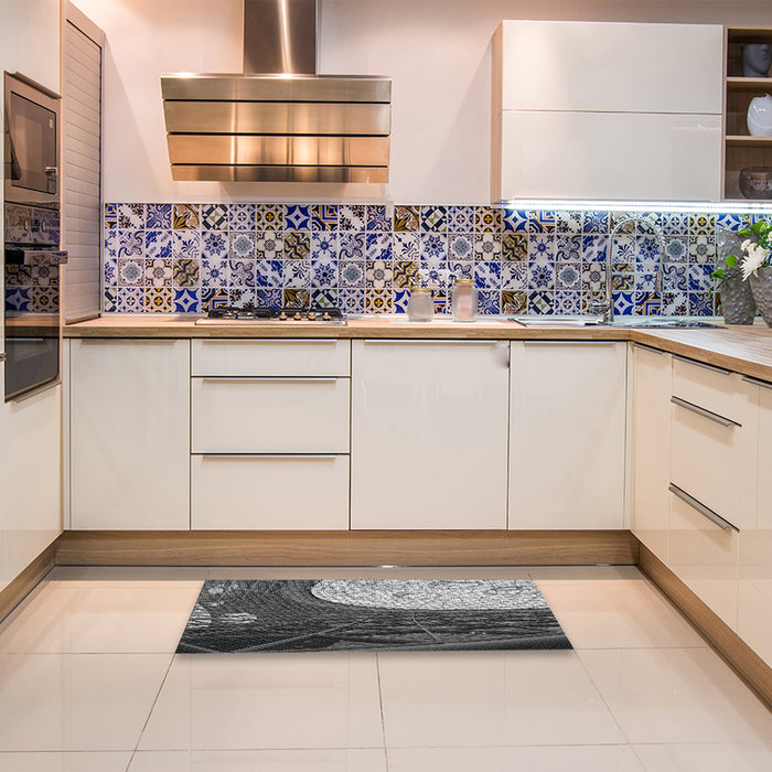 Patterned Dark Gray Black Rug in a Kitchen, pat2044gry