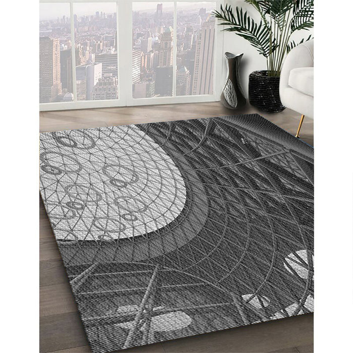Machine Washable Transitional Dark Gray Black Rug in a Family Room, wshpat2044gry