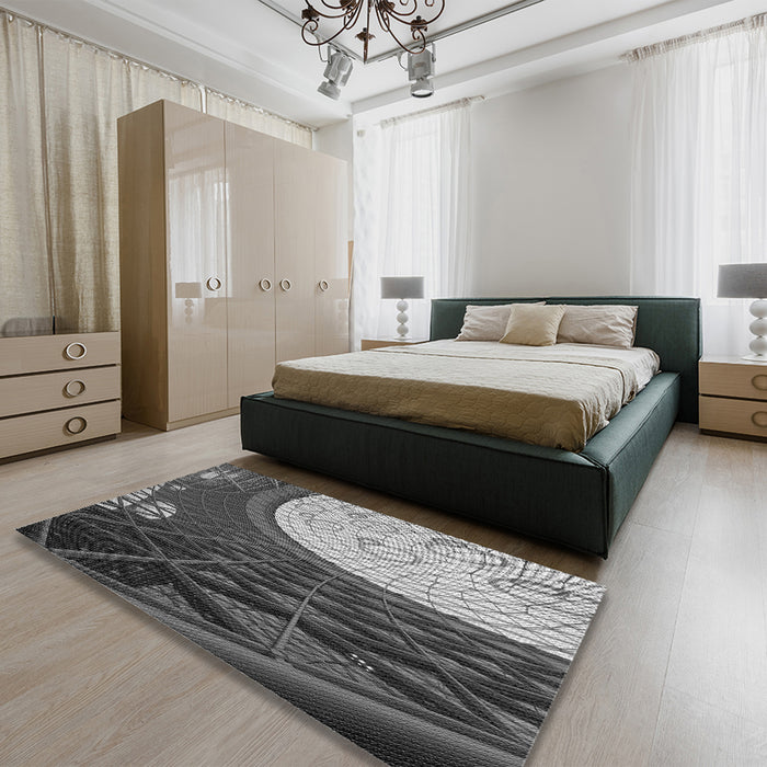 Patterned Dark Gray Black Rug in a Bedroom, pat2044gry