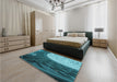 Patterned Medium Teal Green Rug in a Bedroom, pat2044lblu