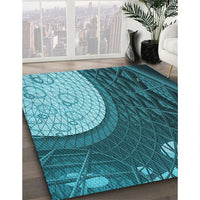 Patterned Medium Teal Green Rug, pat2044lblu