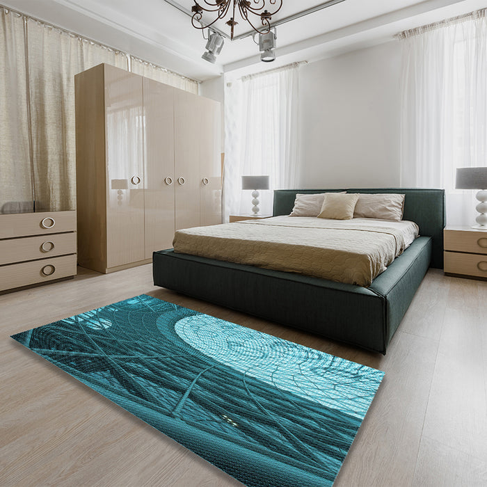 Round Machine Washable Transitional Medium Teal Green Rug in a Office, wshpat2044lblu