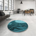 Round Patterned Medium Teal Green Rug in a Office, pat2044lblu