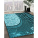 Patterned Medium Teal Green Rug in Family Room, pat2044lblu